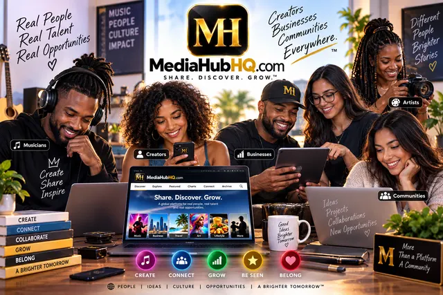 A diverse group of creators, artists, entrepreneurs and community members using MediaHubHQ.com