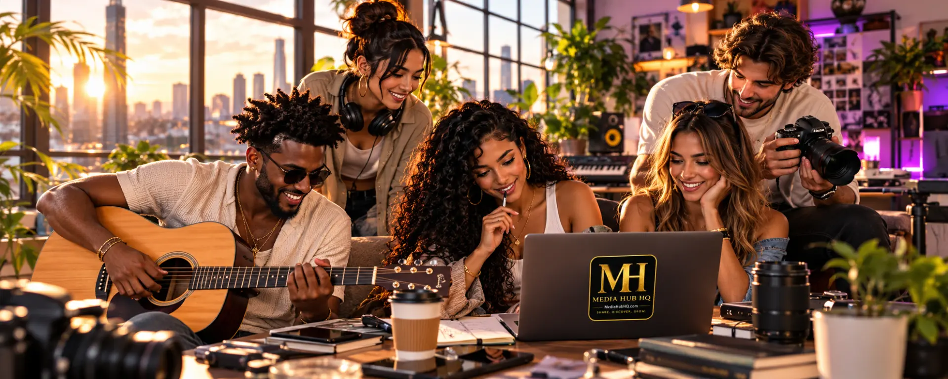 International creators collaborating in a MediaHubHQ creative studio