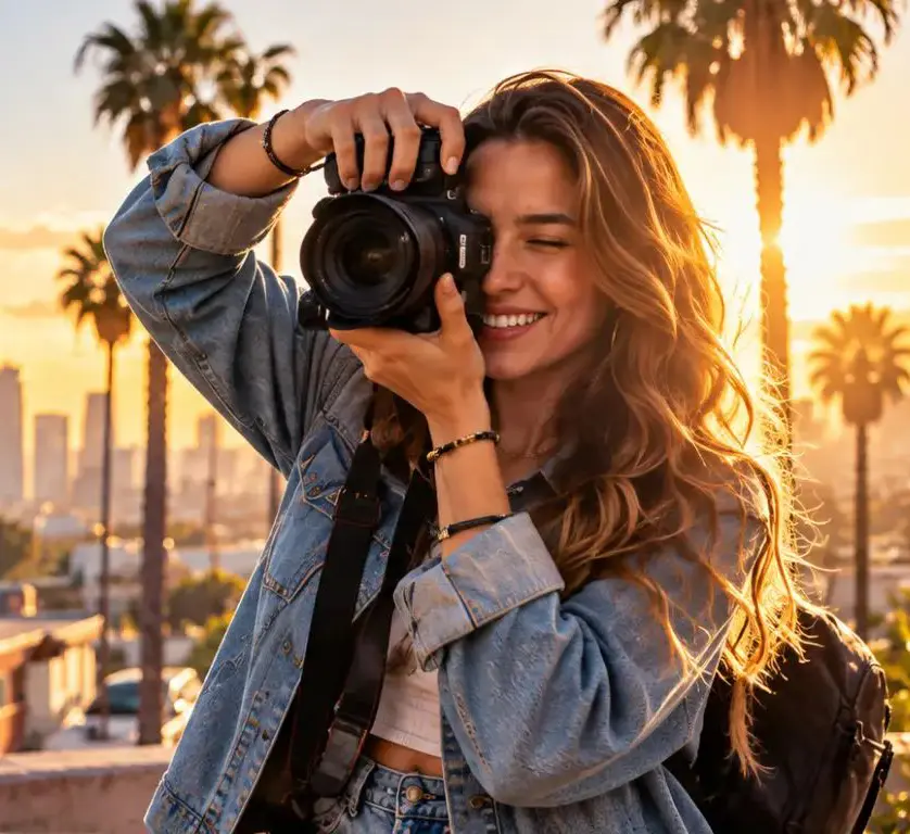 Creator photographer working during golden hour
